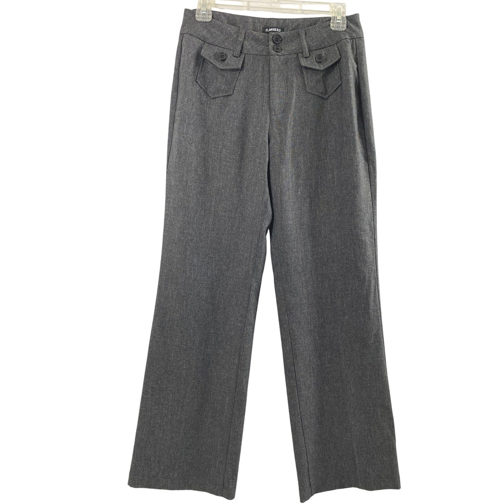 Flamingals Pants Women S 28" W Grey Wide Leg Trouser Flap Pocket Career Office